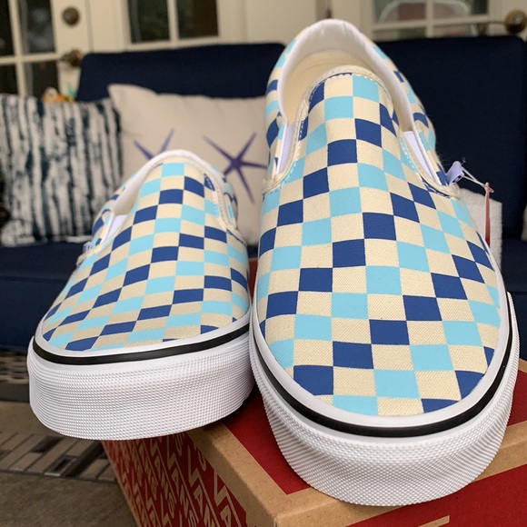 VANS Men’s CLASSIC SLIP ON CHECKERBOARD BLUE TOPAZ Sneakers - Picture 10 of 16